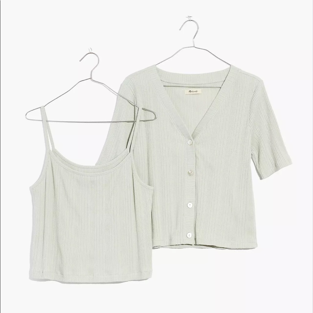 Pointelle Cardigan Twin Set - S - Ashen Sage